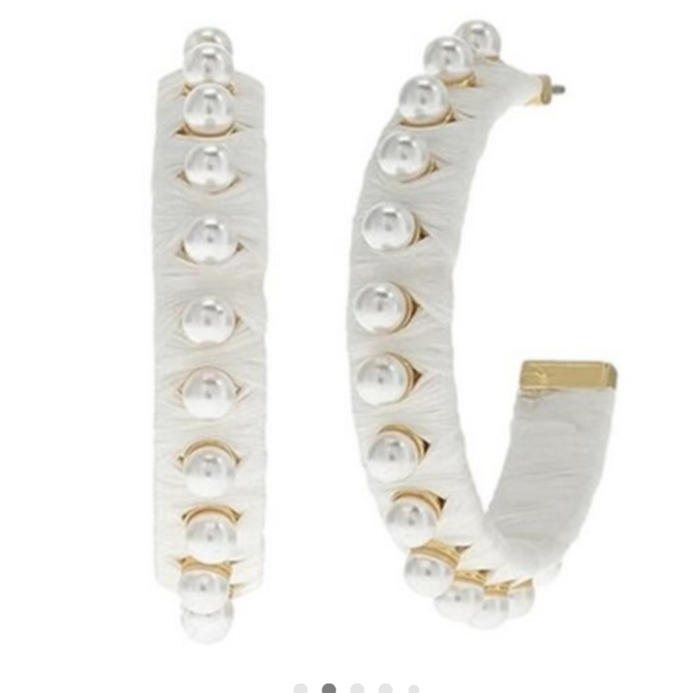 NWT Kate Spade Raffia Francesca  Hoops - white w/pearls.  Gorgeous!